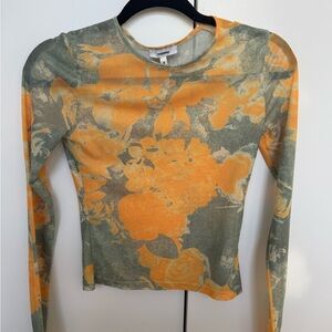 Miaou Long Sleeve Floral Top - Orange and Gray